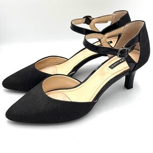 ALEX MARIE Nallah Black Sparkle Fabric / Leather Heels Buckle Strap Size 7.5